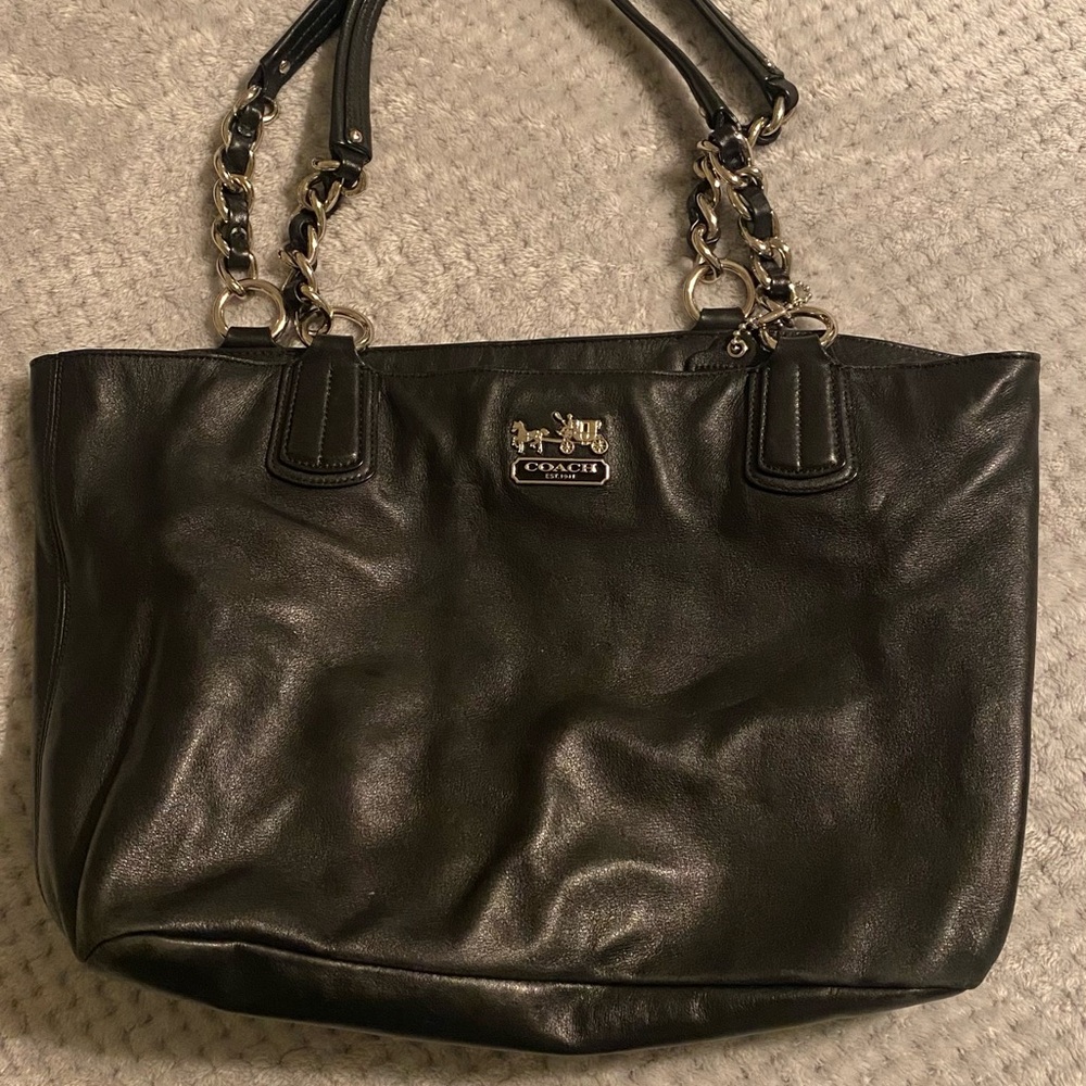 Coach Black Leather Tote with Chain Straps